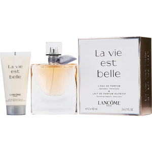 La vie est belle by lancome l'eau de parfum spray 1.7 oz & body lotion 1.7 oz (travel offer)