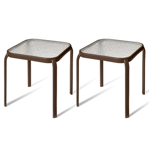 Metal Side Table Prolisok with Tempered Glass Top in Bronze (Set of 2)