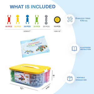 Educational Building Kit Booko. 170 pcs STEM Engineering Kit for Kids 4+yo. Durable Plastic Box