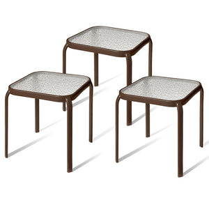 Metal Side Table Prolisok with Tempered Glass Top in Bronze (Set of 3)