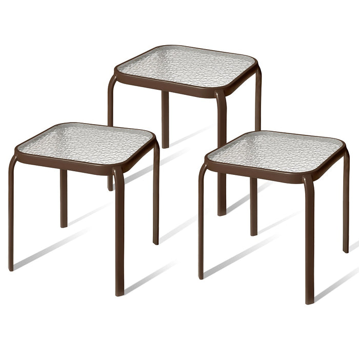 Metal Side Table Prolisok with Tempered Glass Top in Bronze (Set of 3)