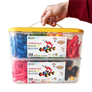 Educational Building Kit Booko. 170 pcs STEM Engineering Kit for Kids 4+yo. Durable Plastic Box